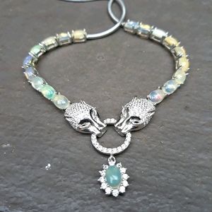 Natural Opal Sterling Silver Panther Necklace